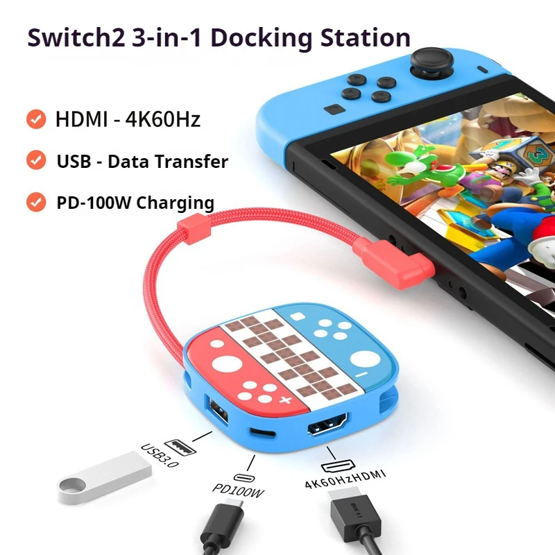 Station d'accueil 3 en 1 pour Switch 2 Type C, 4k, 60Hz, USB3.0 PD100W, station d'extension pour Console de jeu, moulage d'écran, MacBook