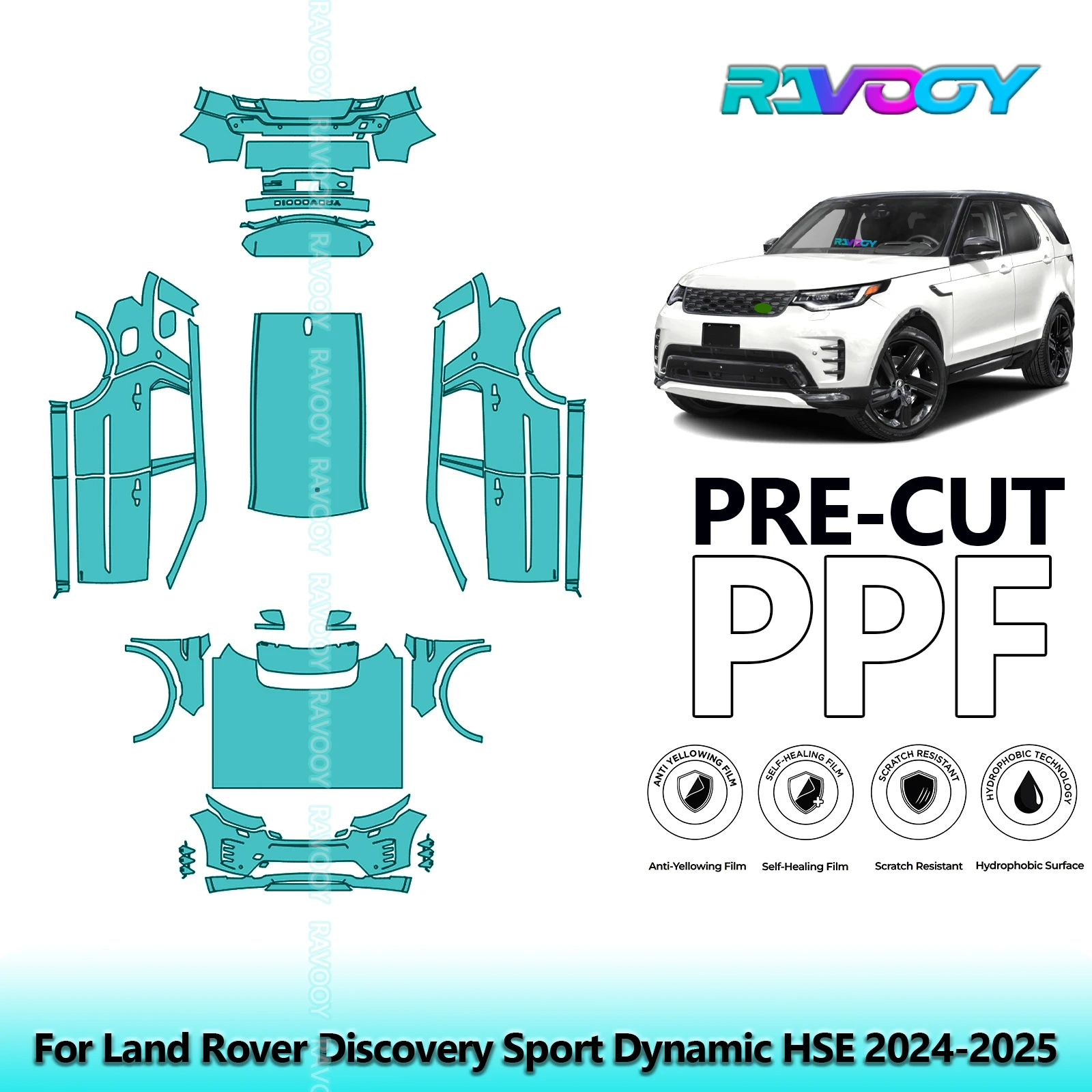RAVOOY 8.5Mil Custom-Fit Precut TPU PPF Full Vehicle Clear Bra Stone Guard For Land Rover Discovery Sport Dynamic HSE 2024-2026