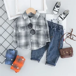 Baby Boys Clothing Sets Spring Children Plaid Shirt Jeans 2 Pieces Suit Toddler Infant Casual Clothes Kids Outfits 0-4 Years