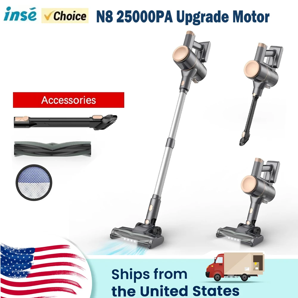 

INSE N8 Cordless Vacuum Cleaner 25Kpa Powerful Suction 40 Mins Runtime Lightweight Rechargeable Stick Vacuum for Pet Hair Carpet