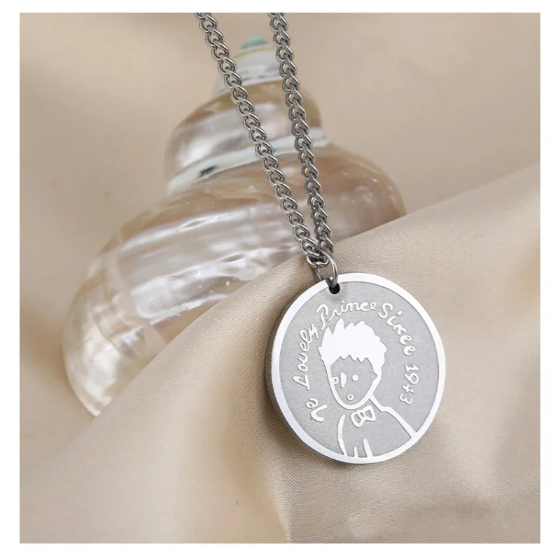 

The brand-new Little Prince round pendant necklace is a very cool titanium steel cap chain, trendy and fashionable