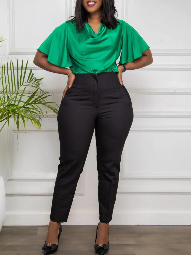 Nigerian Ropa Africa Clothes For Women Pants Bottoms High Waist Tight Fitting Casual Solid Color Pants Casual Trousers All-match