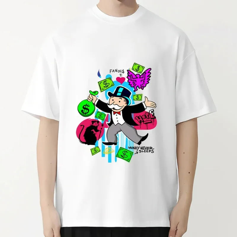 Alec Monopoly Rich T Shirt Men Couple Combination Women Clothes Short Sleeve Collar Fashion Cotto