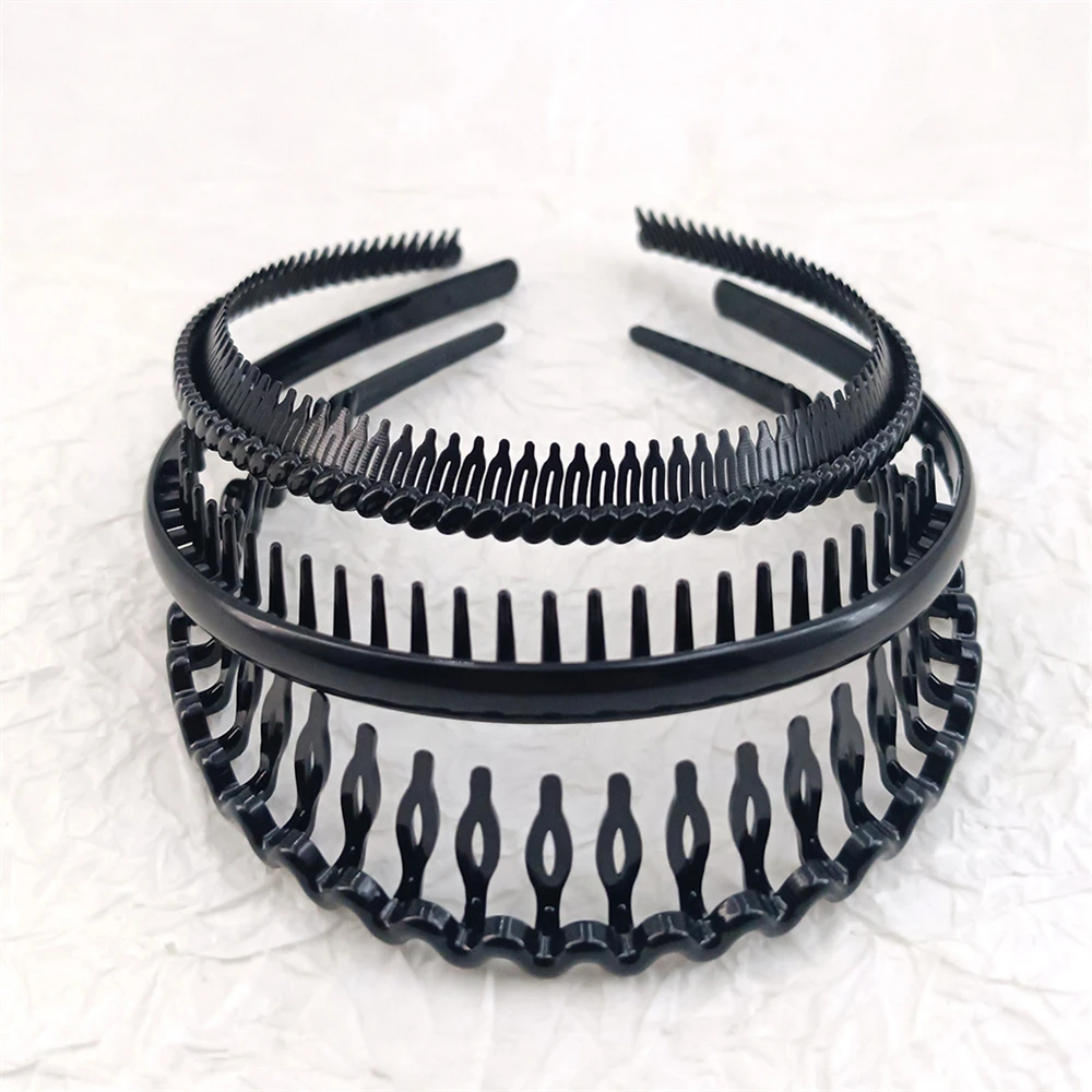 Diadema para el pelo de primavera ondulada de plástico Unisex, diadema negra antideslizante para deportes al aire libre, diadema Simple, tocado para lavado de cara, 1 ud.