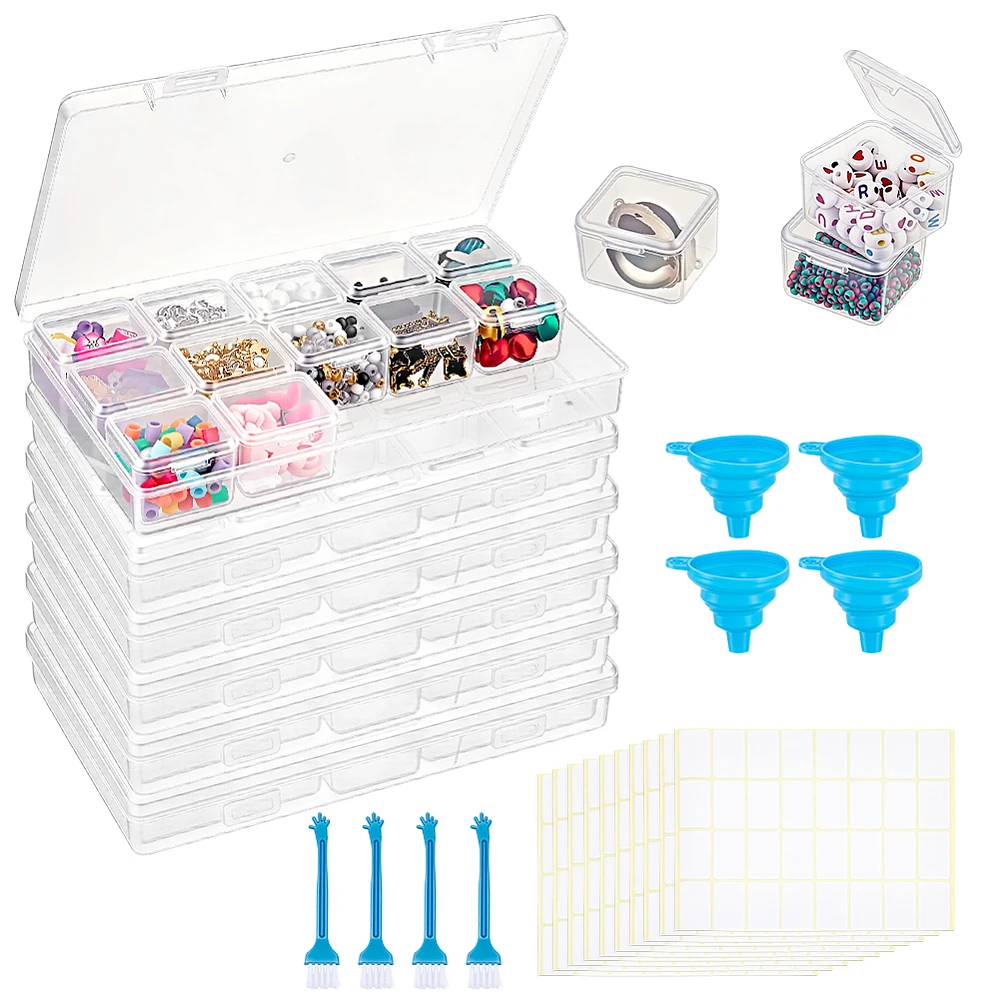 Bead Organizer Box Set 90Pcs Clear Bead Storage Containers 15 Grids Clear Plastic Storage Boxes with Hinged Lids