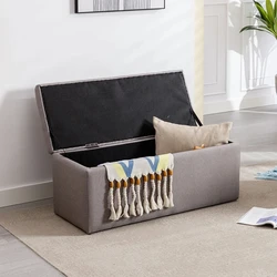 43-Inch Hidden Storage Ottoman Bench Large Capacity Organizer Comfortable Grey Fabric Footrest Stylish Living Room Seat