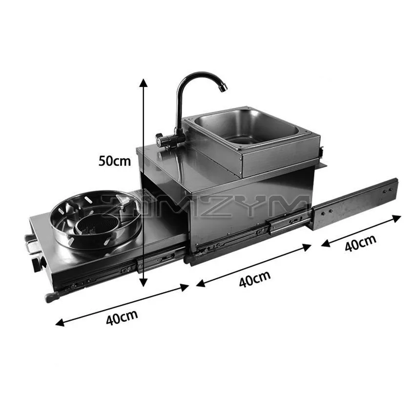 Rv Roestvrijstalen Gasfornuis Uittrekbare Uitschuifbare Keuken Voor Camper Aanhangwagen Caravan Camper Met Gootsteen En Kraan