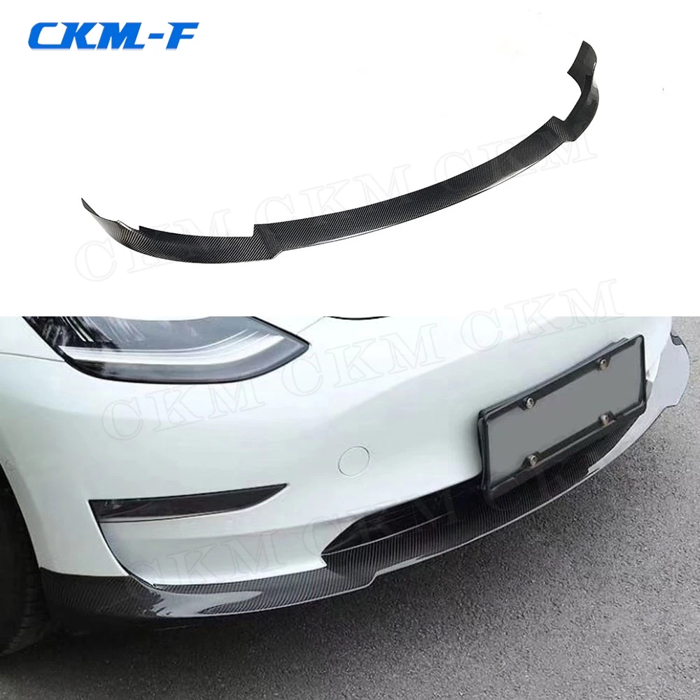 

Dry Carbon fiber Car Front Bumper Lip Splitters Spoiler for Tesla Model 3 2018 2019 2020 Head Chin Guard Car Styling