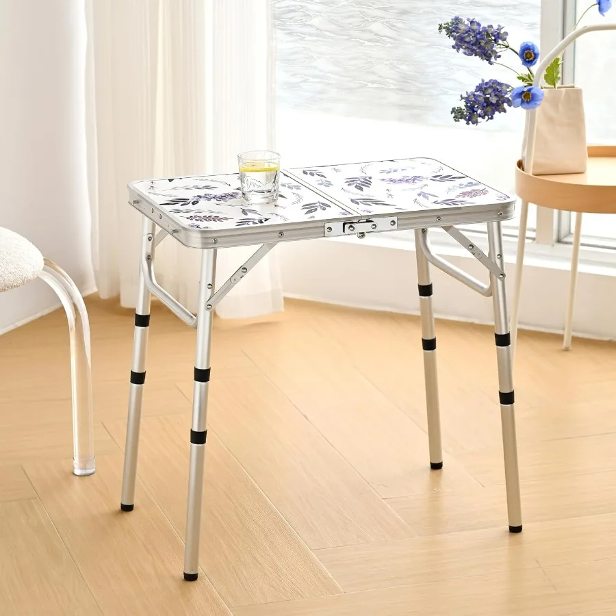 طاولة تخييم قابلة للطي بطول 2 قدم، طاولة نزهة محمولة قابلة للتعديل، ارتفاع طاولة بطاقات صغيرة من الألومنيوم قابلة للطي وخفيفة الوزن مع حمل هان