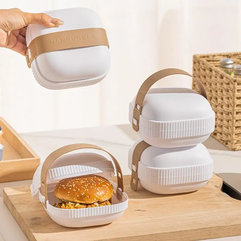 ภาชนะแฮมเบอร์เกอร์ To Go คอนเทนเนอร์แซนวิชแบบใช้ซ้ําได้พร้อมฝาปิดแบบพกพา Take Out กล่องอาหารซูชิกล่องบรรจุภัณฑ์ Pastry Hamburger