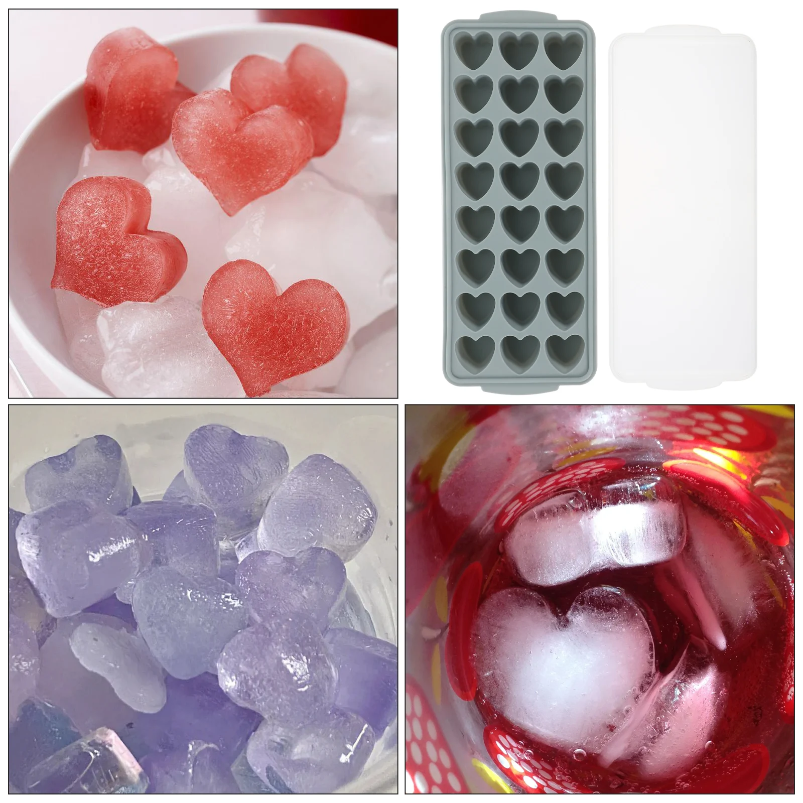 

Heart-Shaped Ice Cube Tray Silicone Mold with Lid BPA-Free Easy Clean Dishwasher Safe for Drinks Coffee Juice Kitchen