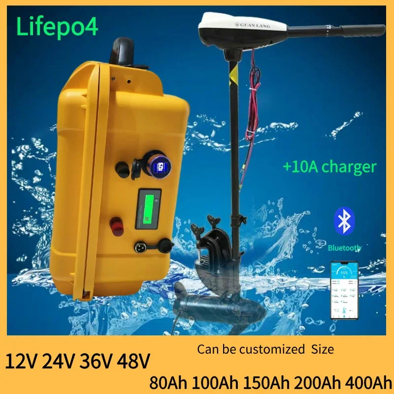 12V LiFePO4 Battery 14.6V 120Ah 100Ah High Capacity Lithium Iron Phosphate with 10A Fast Charger for Solar System UPS EV Electri