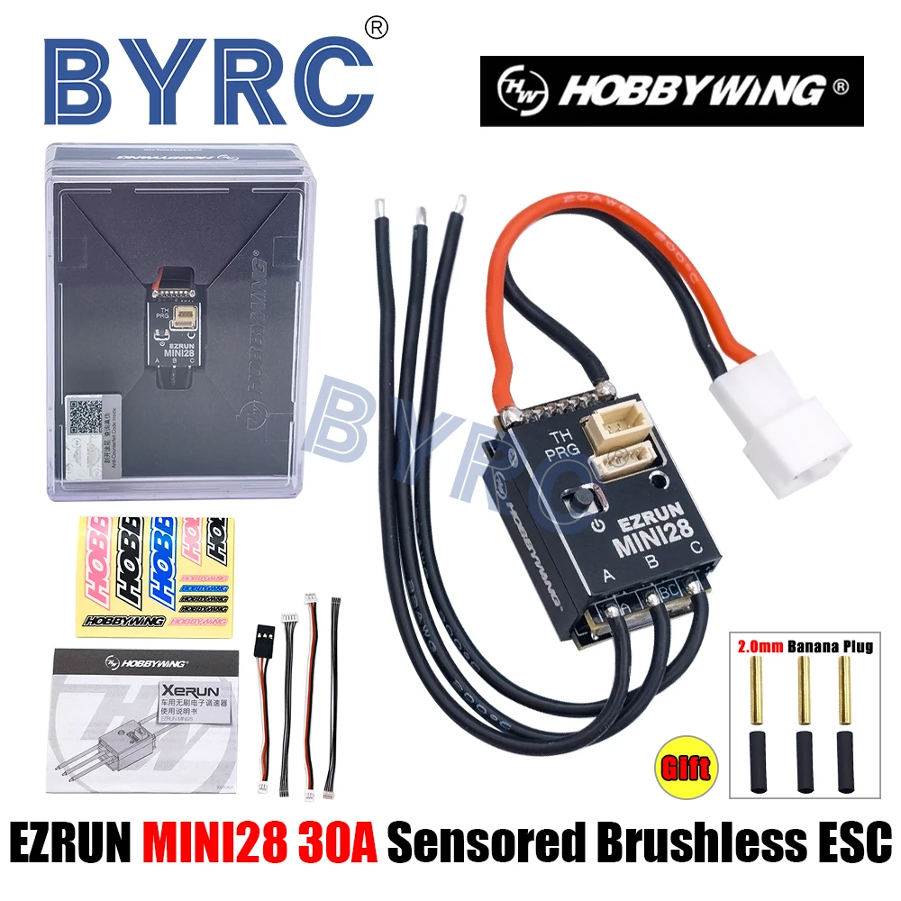 HobbyWing EZRUN MINI28 30A Sensored Brushless ESC 2S Lipo Bec 6V/7.4V Speed Controller Voor Rc 1/24 1/28 Auto Concurrentie Fpv