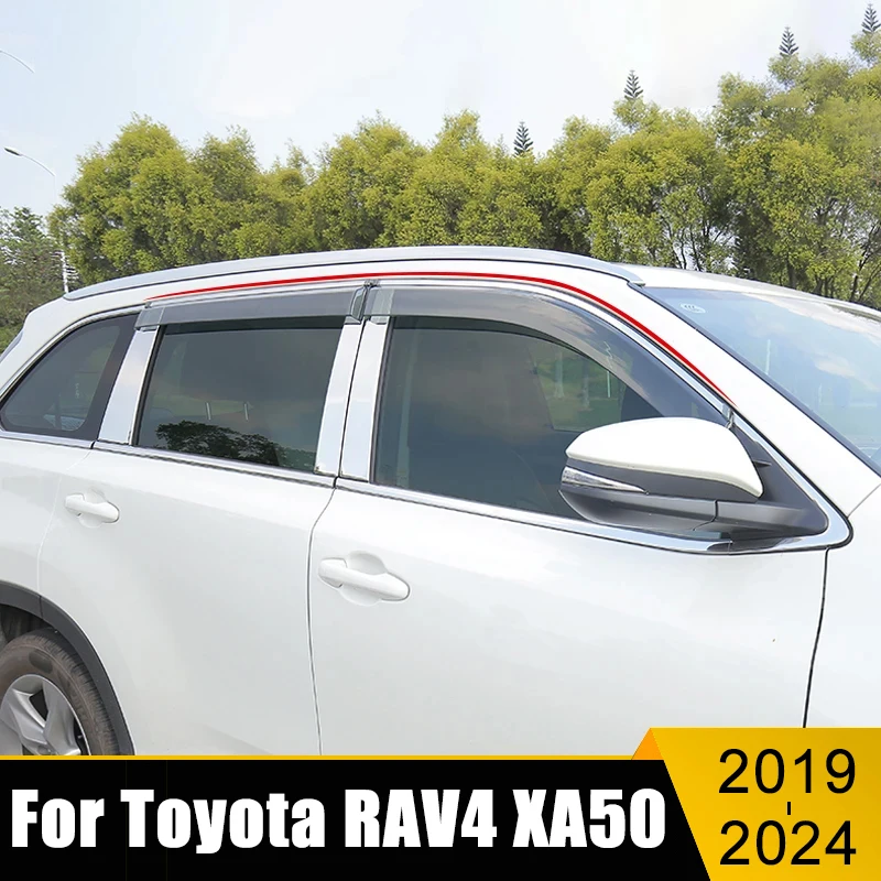 For Toyota RAV4 XA50 Hybrid 2019-2021 2022 2023 2024 Car Window Sun Guard Rain Vent Cover Trim Visor Awnings Body Kit Stickers