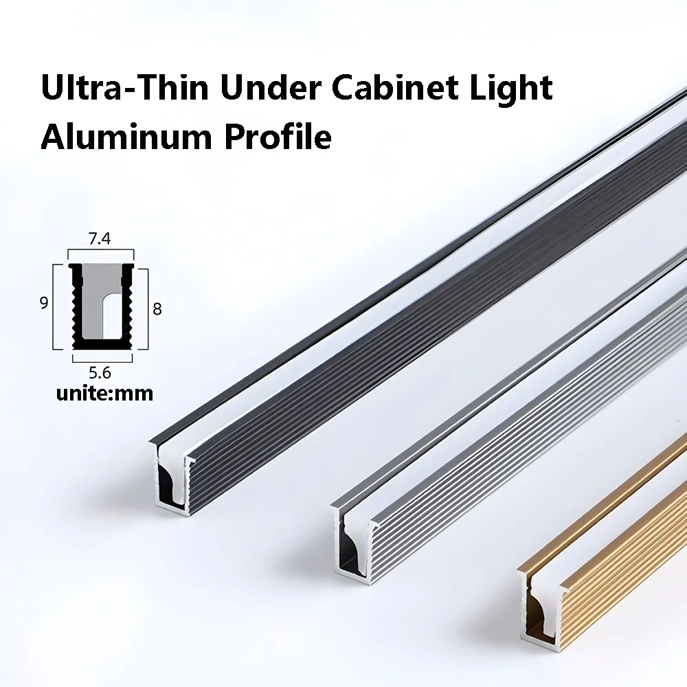 Ultra Thin Under Cabinet Light Aluminum Profile Channel Wardrobe Bookcase Cabinet Layer Shelf Hidden Recessed Hard Strip Light