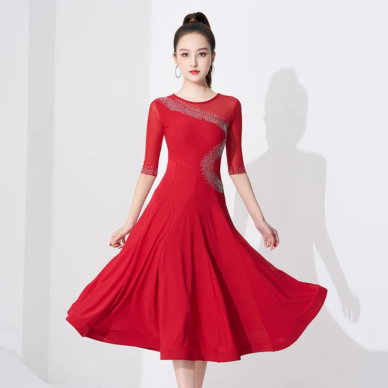 2024 New Modern Dance Dress Standard Ballroom Clothing Women's Female Long Skirts Practice Wear Waltz Tango Cocktail Girls Prom