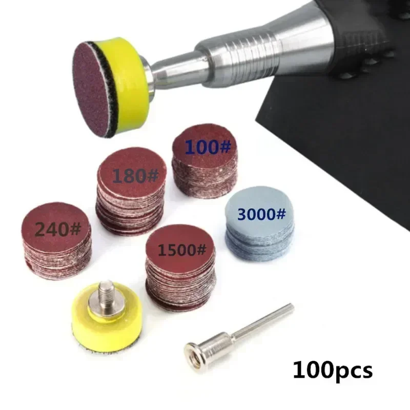 100 Uds. Almohadilla de discos de lijado de 1 pulgada (25mm) Kits de almohadillas de pulido abrasivo de grano 100-3000 para herramienta rotativa