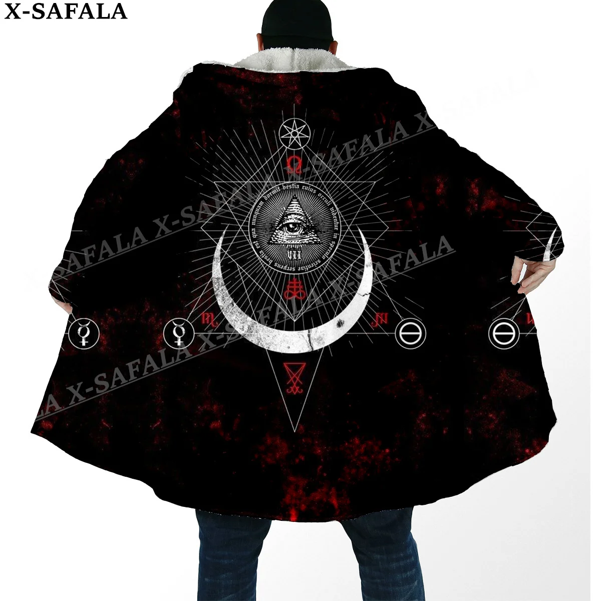 Alchemy Symbol Viking Tattoo 3D Print Thick Warm Hooded Cloak Men Overcoat Coat Windproof Fleece Cape Robe Hooded Blanket-5