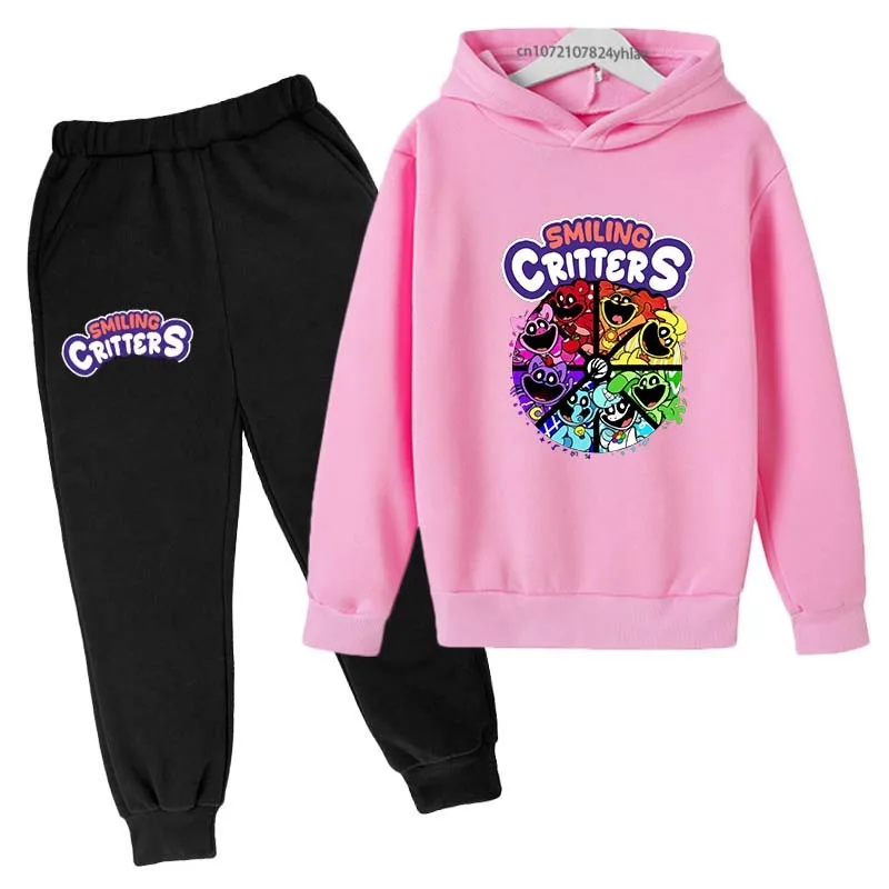 Kids Smiling Critters Cute Cartoon Print Spring Autumn Pullover Hoodie+Pants 2pcs Tracksuits 2-13 Years Boys Girls Outfits Sets