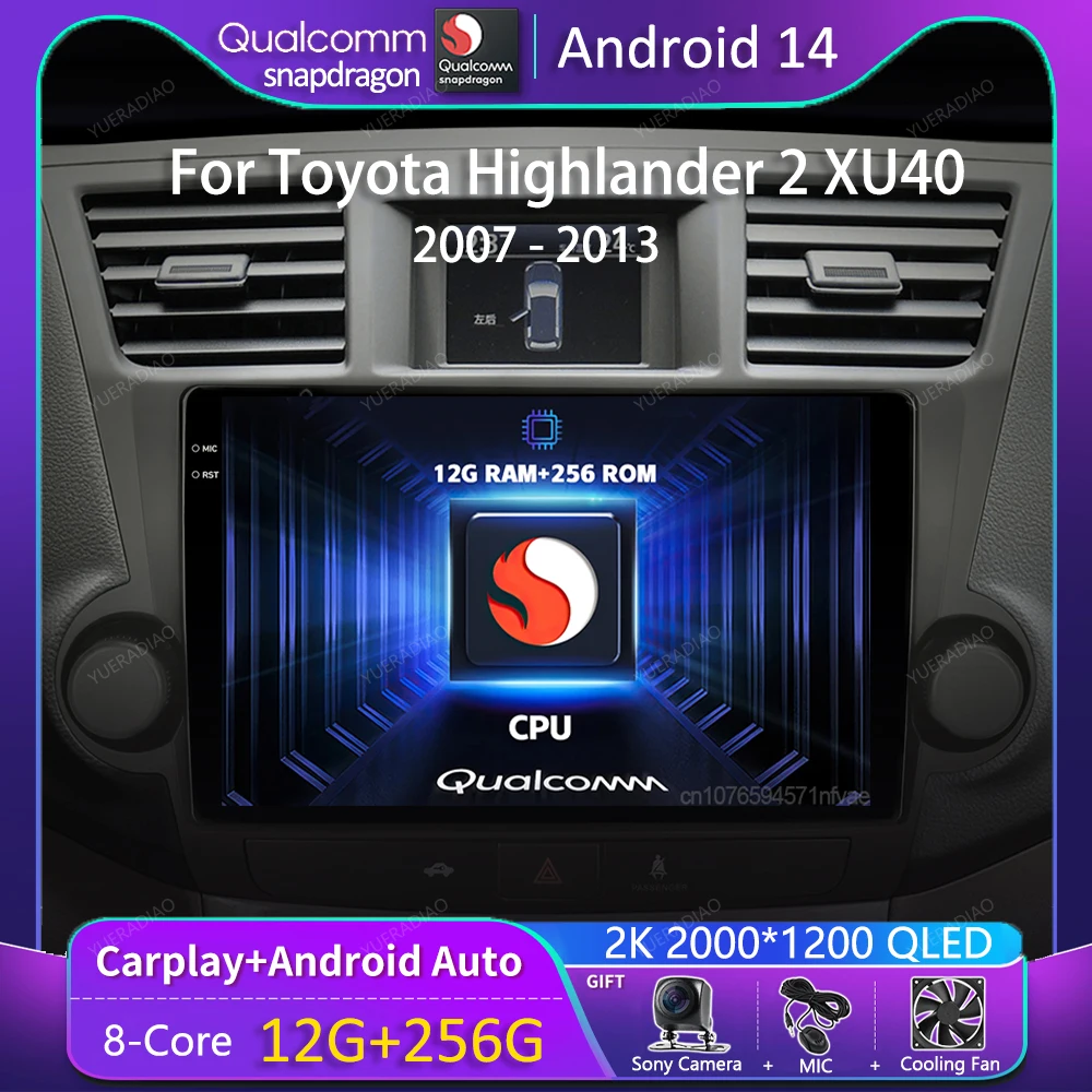 

Android 14 Carplay авто радио для Toyota Highlander 2 XU40 2007-2013 мультимедийный видеоплеер навигация GPS стерео 2din DSP