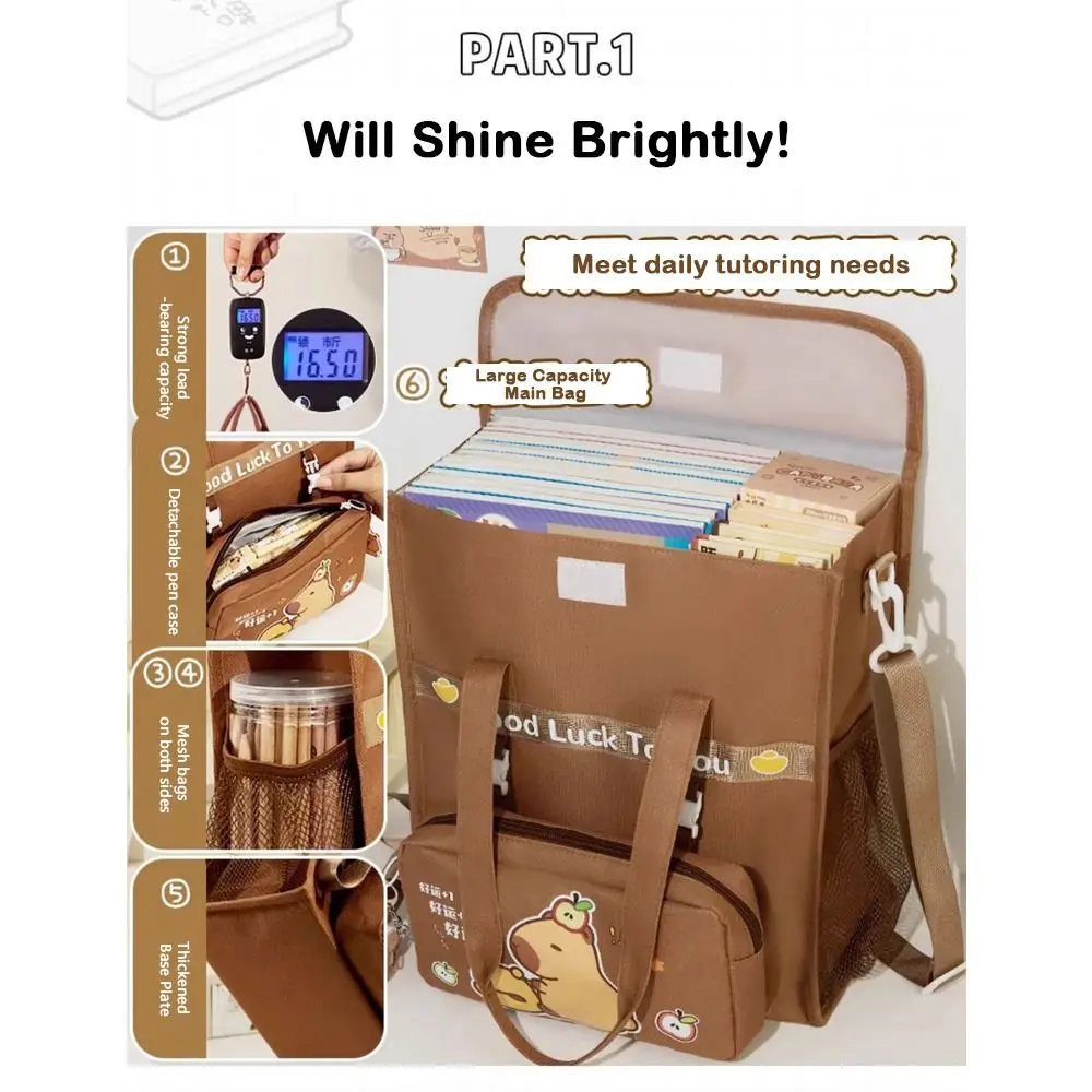 กระเป๋าคาปิบาร่าน่ารัก กระเป๋าเรียนขนาดใหญ่ กระเป๋าใส่ปากกาแบบถอดได้ กระเป๋าถือสำหรับนักเรียน กระเป๋าผ้าแคนวาสลายการ์ตูน สะพายข้าง สำหรับนักเรียนประถม