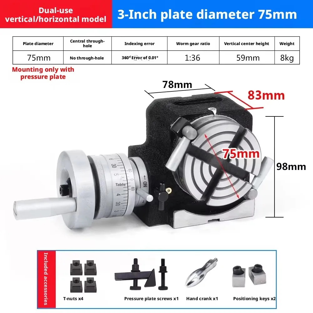 HV-8 Milling Machine, 75mm Horizontal Indexing Disc Milling Machine, Rotary Table Divider Indexing Head, Dual-purpose Manual