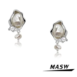 MASW Original Design Gometric Pearl Glass Stud Earrings 2023 Trend New Luxury Jewelry For Women Female Party Wedding Gift