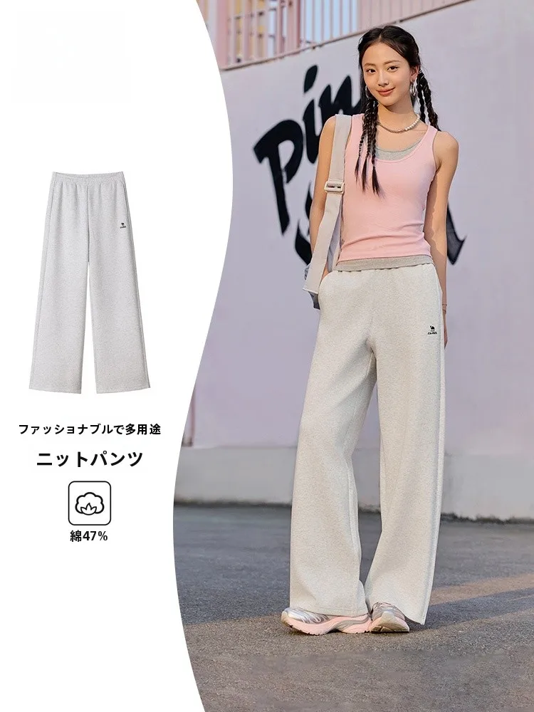 outdoor-casual-knitted-wide-leg-loose-men's-pants-breathable-comfortable-spring-summer-new-arrival-camel-polyester-fiber