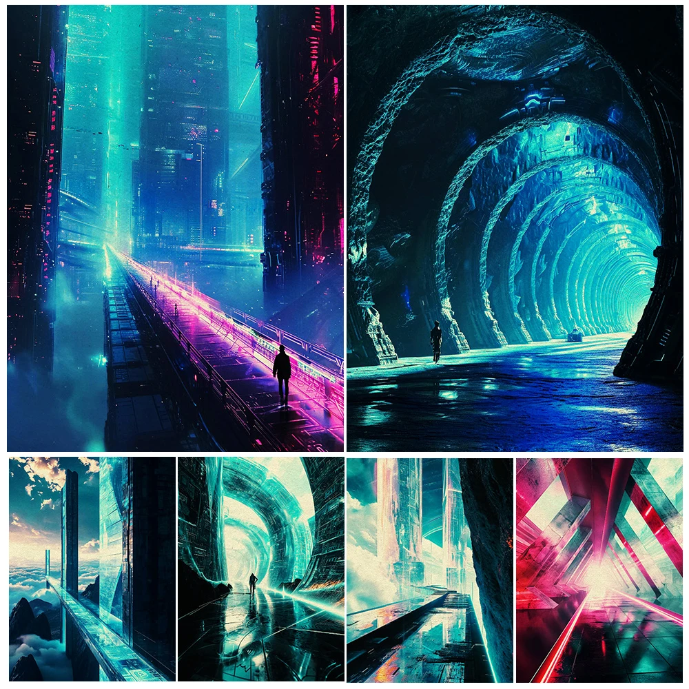 

The City Of Science And Technology Of The Future,Vintage Wall Art Canvas Painting, Technological Fantasy, Art Poster Print Decor