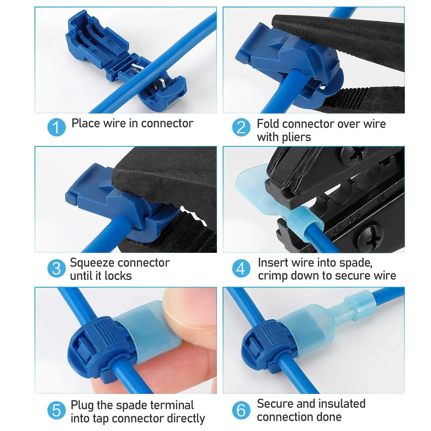 100pcs T Tap Wire Connectors 22-10 AWG Quick Splice Electrical Wire Terminals Insulated Male Quick Disconnect Spade Terminals