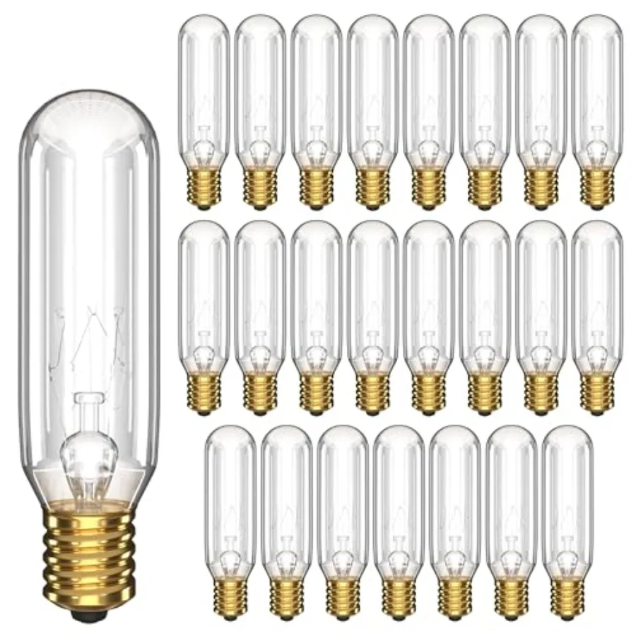 Mini T6 Tubular Incandescent Light Bulb -Pack 25W Bulbs, Clear Glass, Dimmable Warm White 2700K 180 Lumens E Candelabra Base 2.