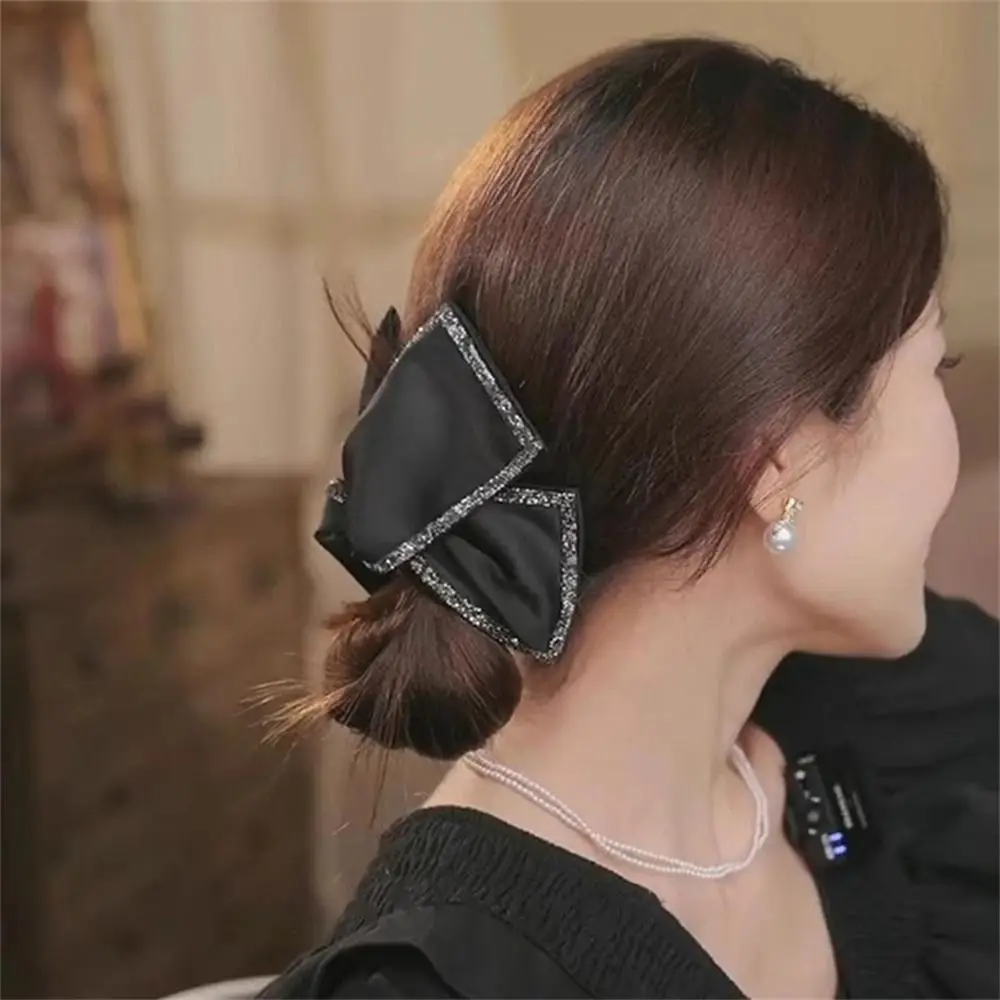 

Elegant Satin Bowknot Hair Claws Big Size Black Hair Clip Barrette for Women Girls
