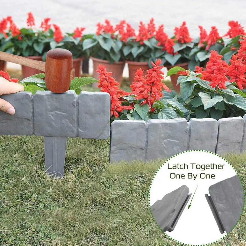 20Pcs Plastic Garden Edging Border Fence Stone Imitation Lawn Fence for Flowerbed Tree Path Shrub Yard Decoration Easy Clean