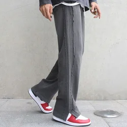 Trousers Male Slit Wide Men's Casual Pants Black Loose New in Streetwear Trend Stylish Cotton Sale Korean Style Harajuku Summer