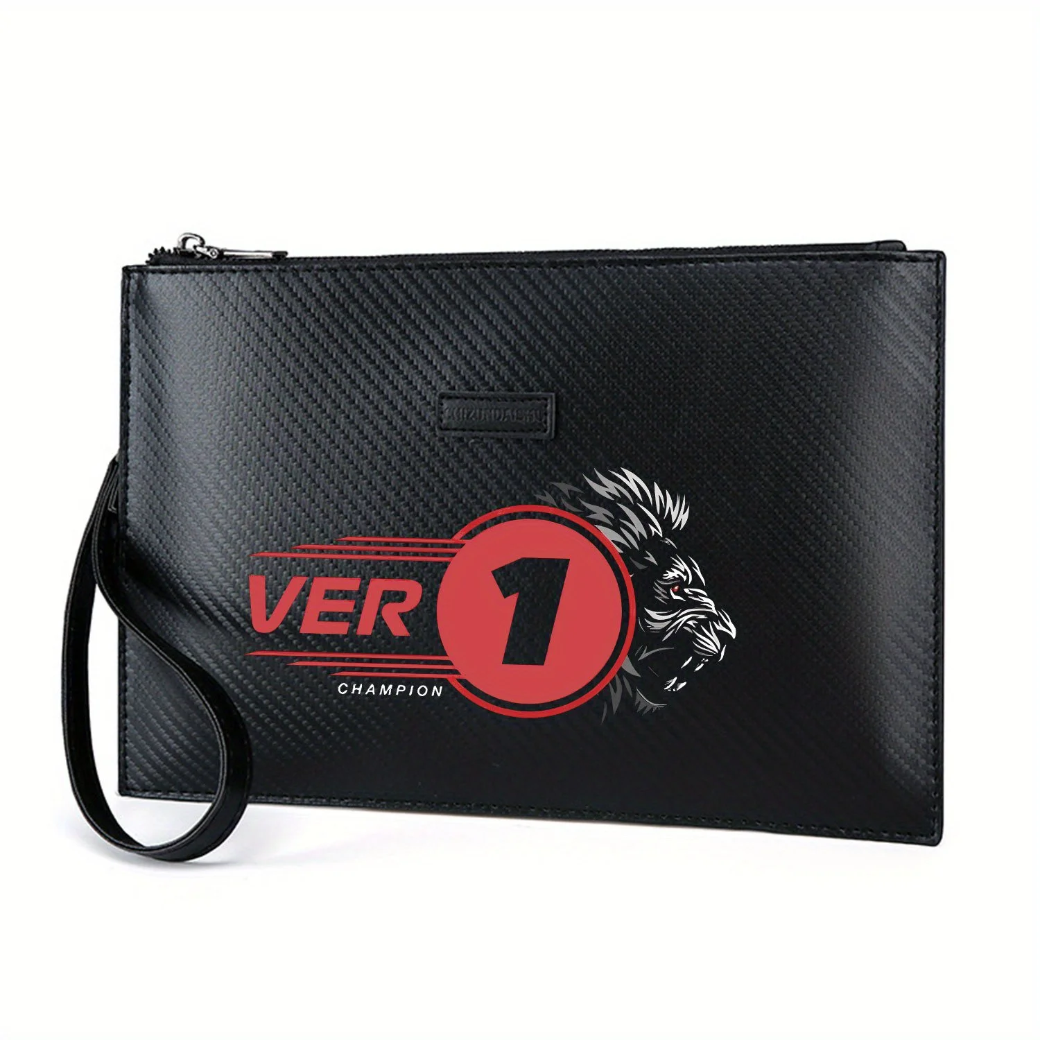 Голова льва с графическим номером и кругом. Элегантная мужская сумка из искусственной кожи с принтом. Модная и практичная для повседневной носки.