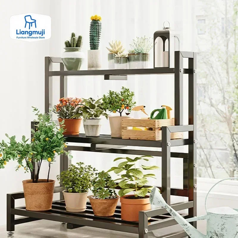 Tiered Display Plant Rack Shelf Universal Outdoor Metal Square Plant Rack Shelf Luxury Black Plantenrek Balcony Furniture