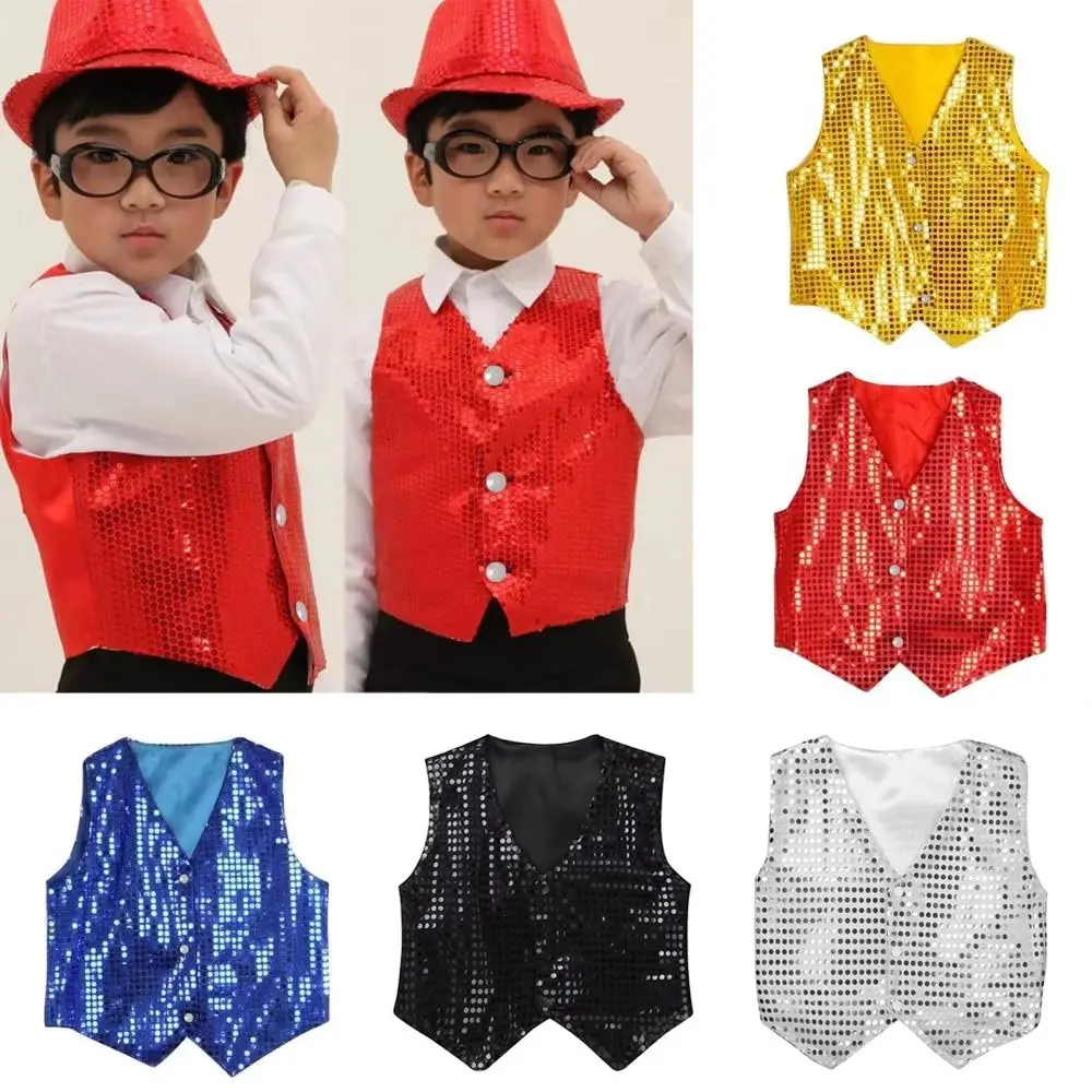 Sequined Design Sequined Vests New Style Dressy Look Hip-hop Waistcoats Boys Girls Street Dance Dance Costume Party Costume