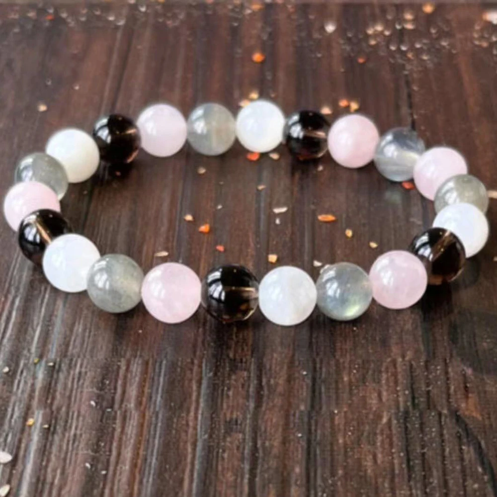 MG1828 8 MM AAA Grade Smoky Quartz Moonstone Labradorite Mixed Bracelet Rose Quartz Wrist Mala Women`s Yoga Gift Jewelry