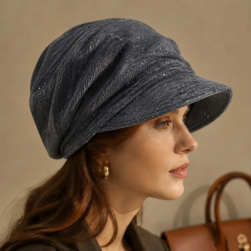 Elegant Soft Newsboy Beret Hat Breathable Shimmer Dots Decor Visor Hat Stretchy Foldable Knit Beanie Women