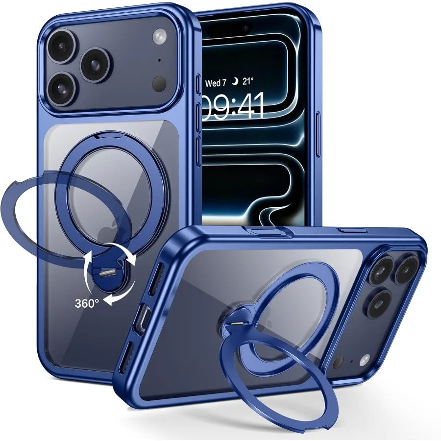 

Тонкий противоударный защитный чехол для телефона с магнитной вращающейся кольцевой подставкой на 360° для iPhone 17 Pro, прозрачная задняя панель с краем Invisibl