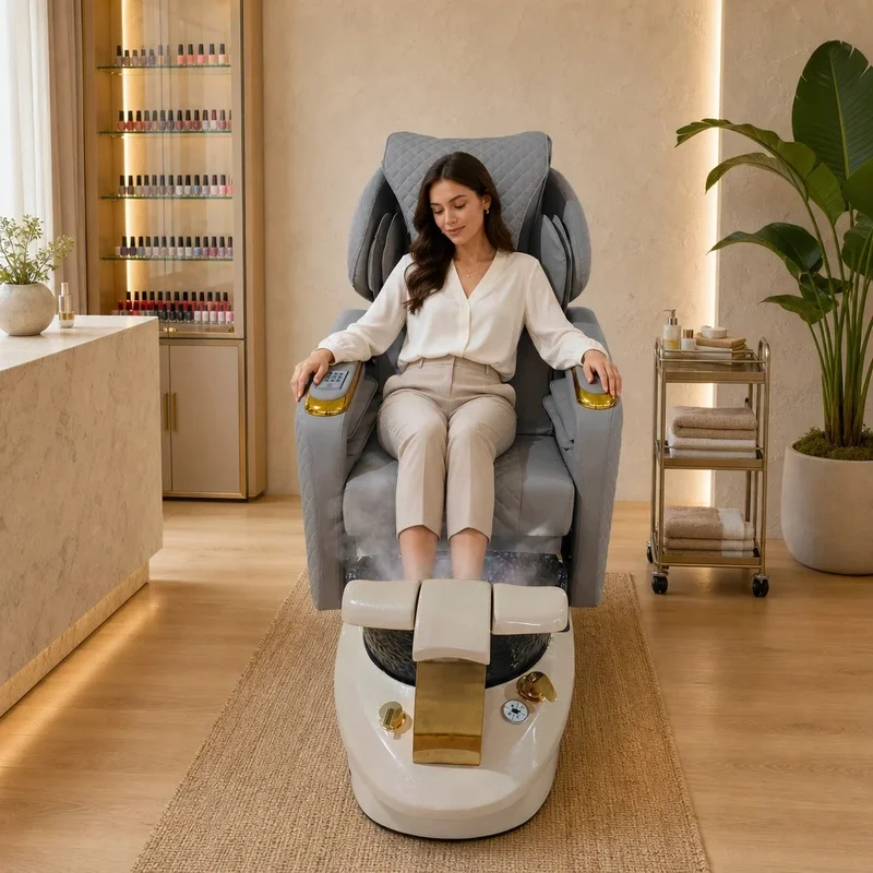 Contemporary Gray Pedicure Chair with Foot Bath Basin for Nail Salon Beauty Spa Furniture and Professional Foot Care Services