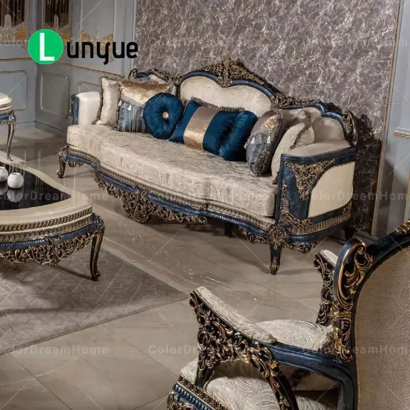 Classic Luxury Wooden Sofa Set with Antique Coffee Table Turkish Style Living Room Furniture Elegant Durable Home Decor