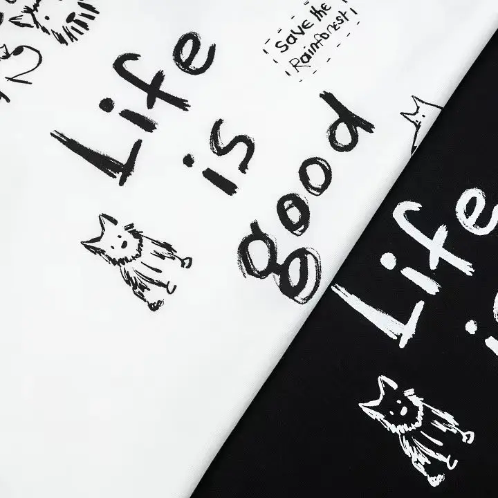 American Vintage Graphic Tee Men Women Hand Drawn Animal Letter Print Loose Couple Short Sleeve Tshirt