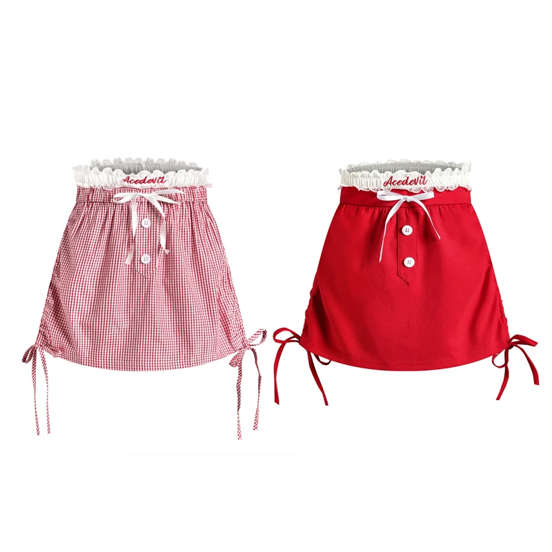 Kanten Strikken Dubbellaags Roze Rode Korte Rok Voor Vrouwen Hoge Kwaliteit High Street Casual Shorts