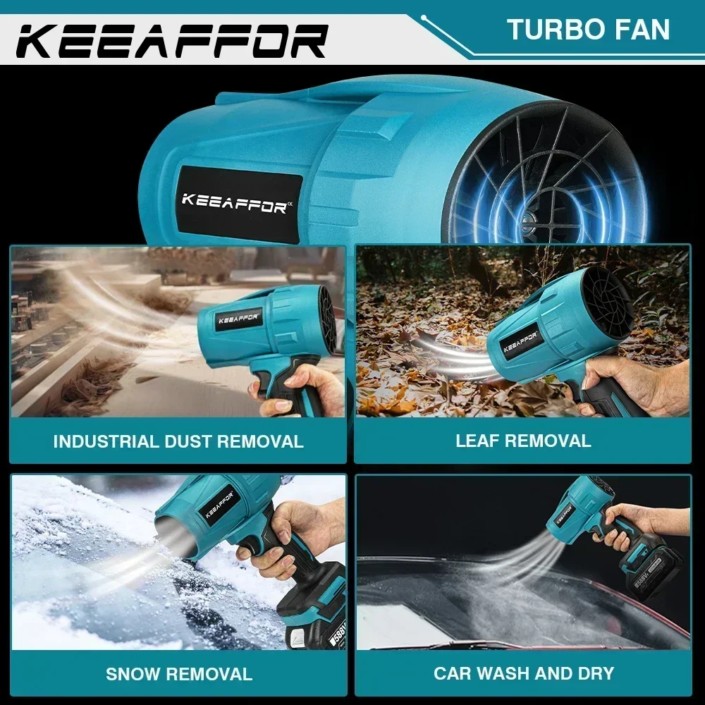 KeeAffor Brushless 2000W ไฟฟ้า Turbo Blowers Jet พัดลม 200 เมตร/วินาทีรุนแรงเครื่องเป่ารถฝุ่นเป่าเครื่องมือสําหรับ Makita 18V แบตเตอรี่