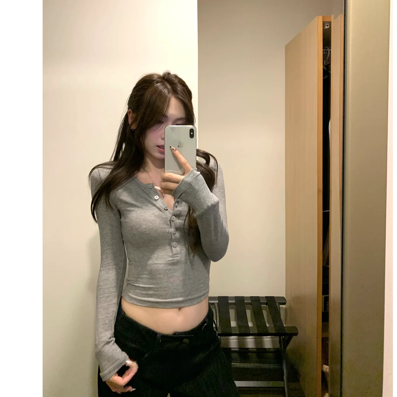 

Long Sleeved T Shirt Zip Old Money Womens Spring Layered Ruffles Applique Cotton Preppy Waist Patchwork Splicing Pleated Vintage