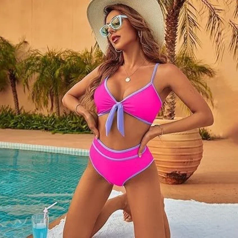 Costume da bagno donna sexy con lacci Costume da bagno donna in due pezzi impiombato a vita alta Moda estiva Chic Costume da bagno Costume da bagno Donna Beachwear
