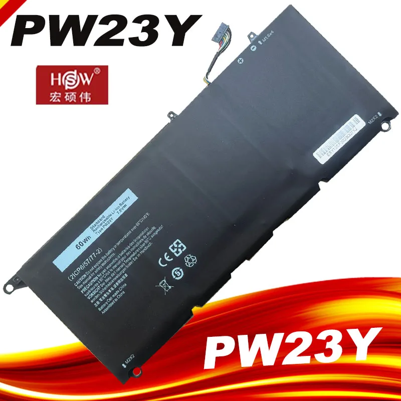 PW23Y Laptop Battery For DELL XPS 13 9360 9350 13D 9343 RNP72 JD25G JHXPY RWT1R P54GTP1GT 5K9CP DIN02 7.6V 60WH