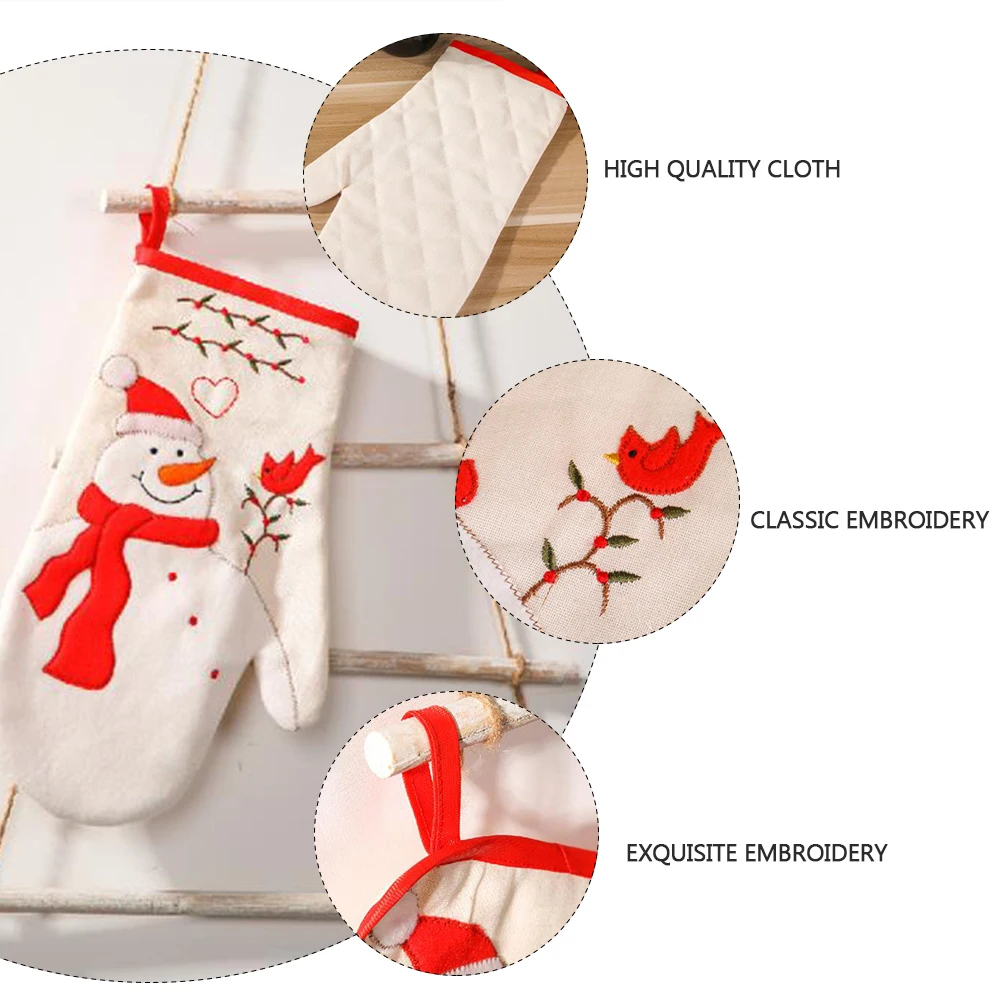 

2 Pcs Snowman Insulated Gloves Placemat Set Microwave Oven Christmas Heat-resistant Kitchen Supplies Fabric Pad Elder