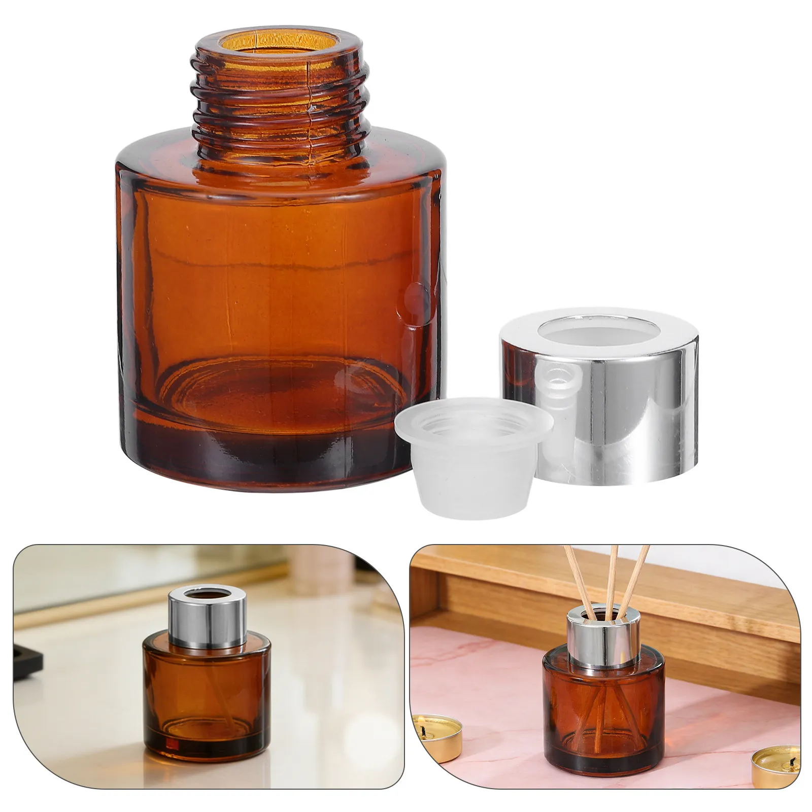 

2Pcs Cylindrical Glass Aromatherapy Diffuser Bottles Refillable for Essential Oils DIY Home and Car Perfume